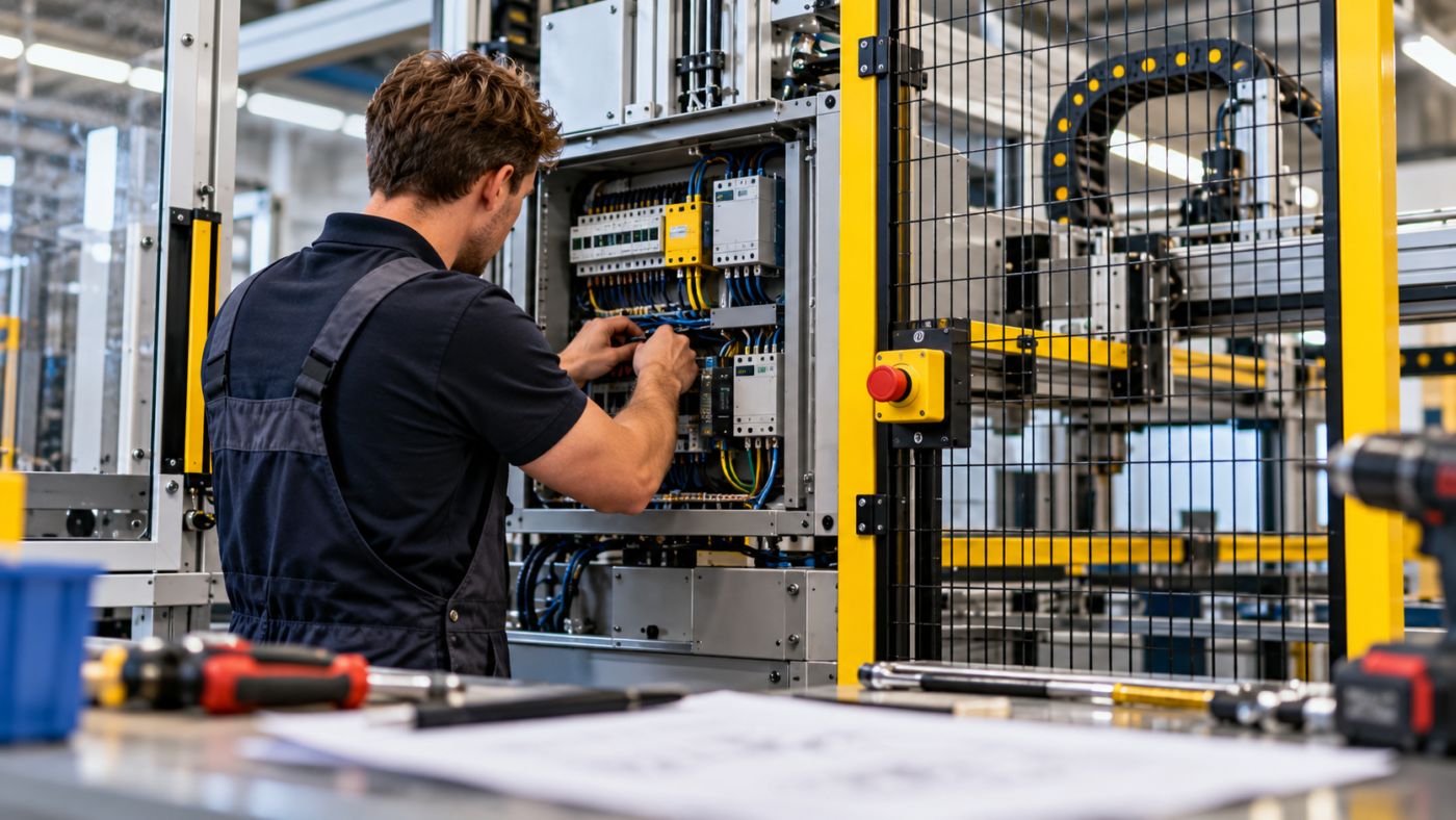 technicus in industriële machinecel